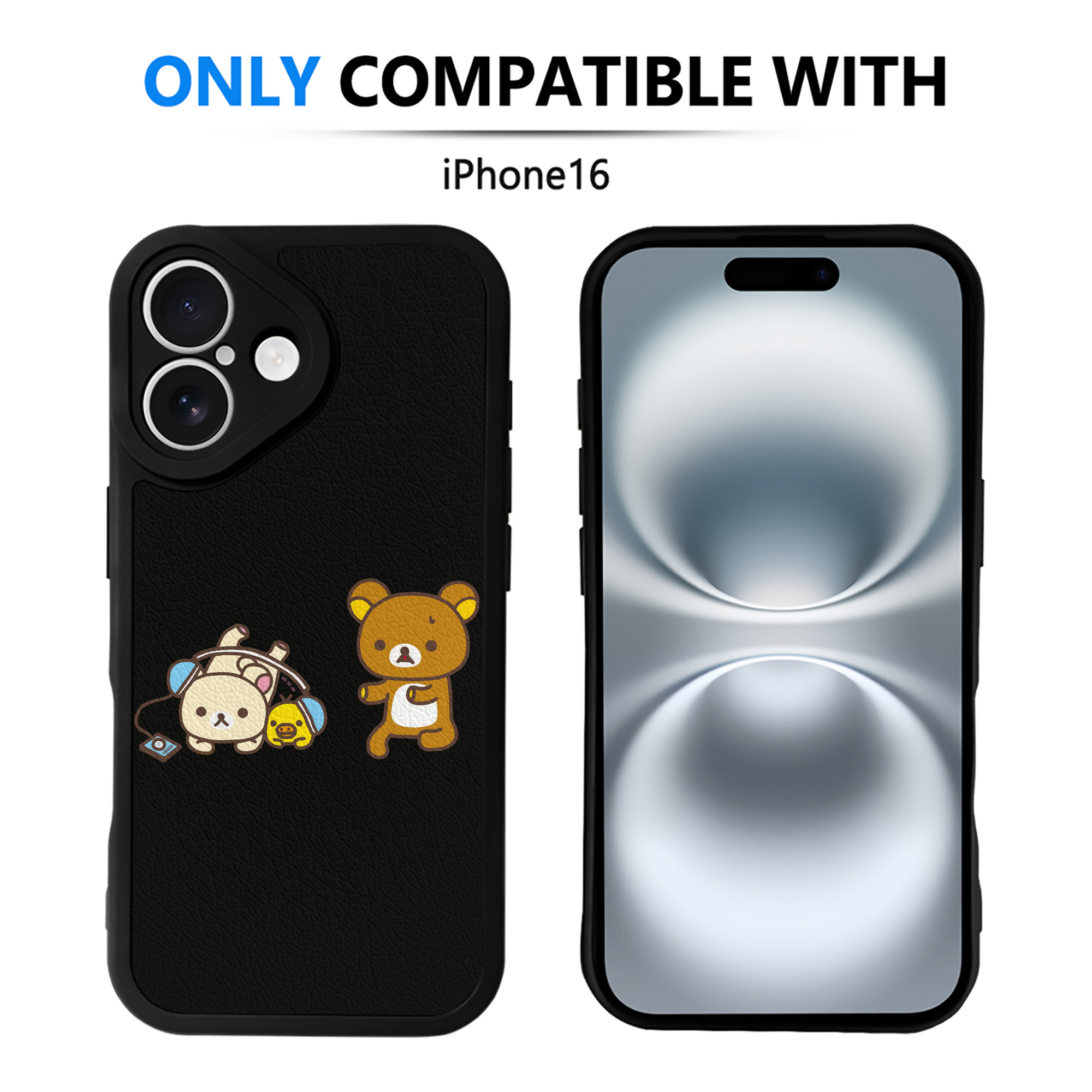 （画像用） リラックマ リラックマ キイロイトリ Rilakkuma Korilakkuma Kiiroitori 【iPhone 16シリーズ対応】シリコンスマホケース（レザー調） 材質：シリコン
